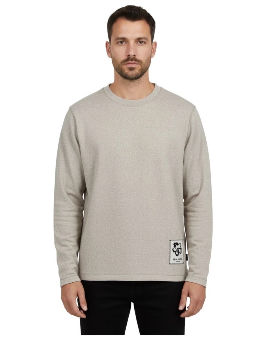 TED BAKER Ditton crewneck relaxed-fit stretch-cotton long-sleeved top, sz 6 (XXL